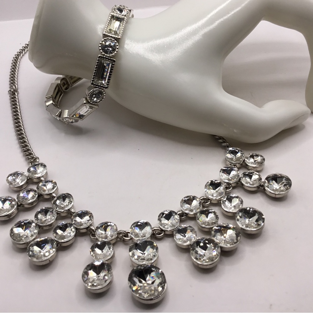 Faceted Glass Jewelry Set Necklace with Matching Bracelet